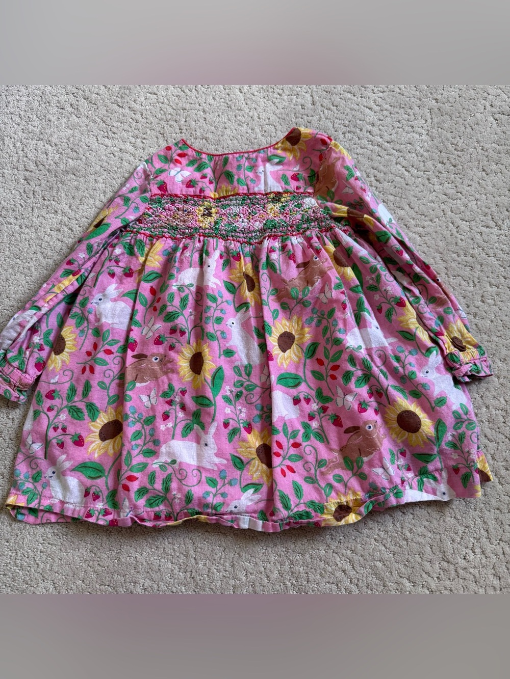 Mini Boden Pink Lemonade Berry Patch Bunnies Sunflowers Long Sleeve Lined 2-3 Y